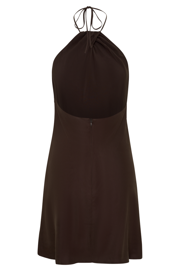 Maggie Cupro Halter Mini Dress - Dark Chocolate