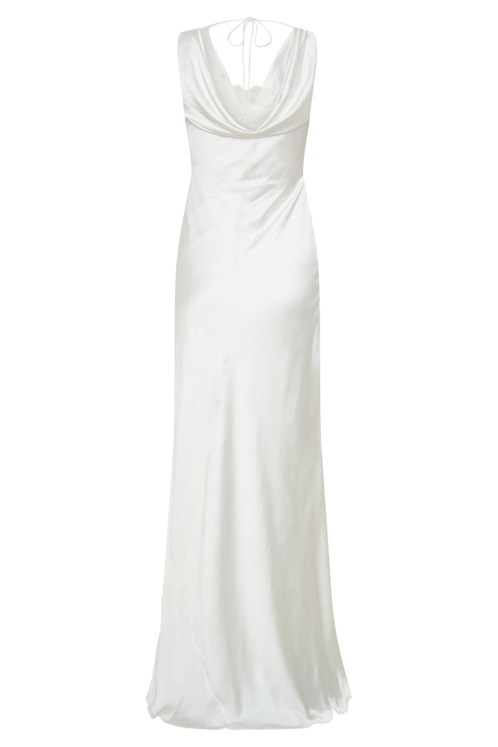 Ashley Cowl Neck Lace And Satin Maxi Dress - Ivory