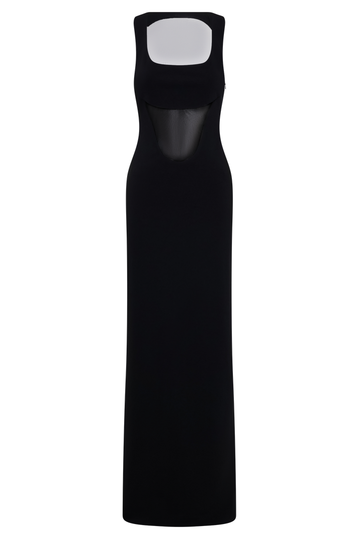 Marlon Crepe And Mesh Maxi Dress - Black