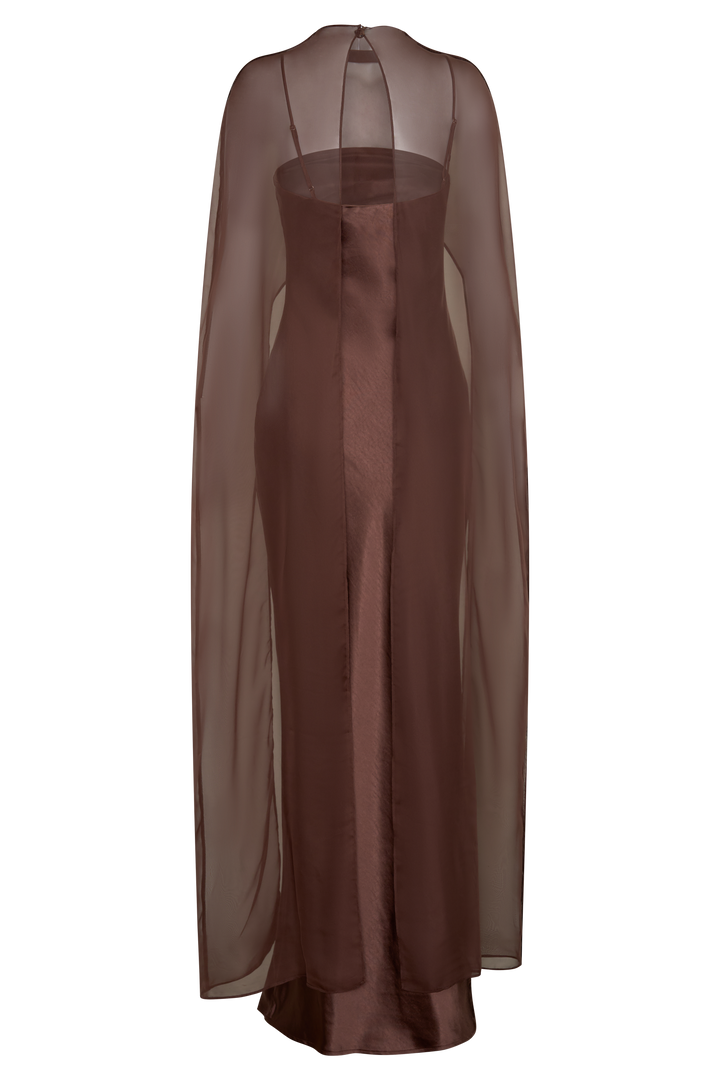 Martinne Chiffon Cape Maxi Dress - Mocha