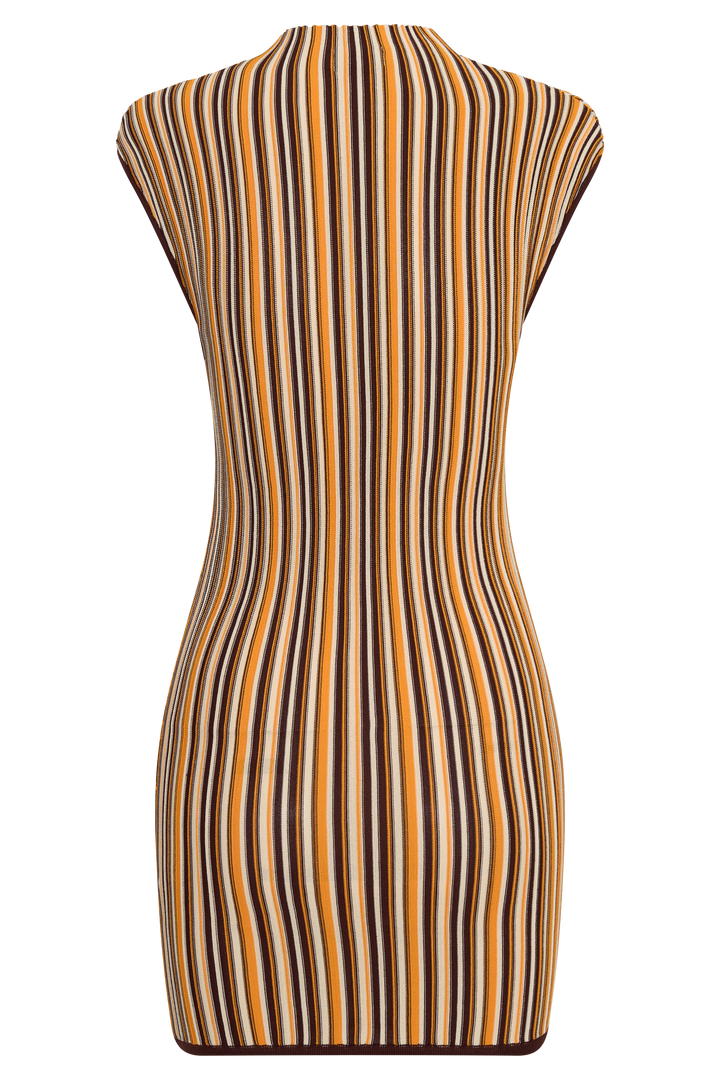 Meggie Striped Sleeveless Mini Dress - Orange/Chocolate