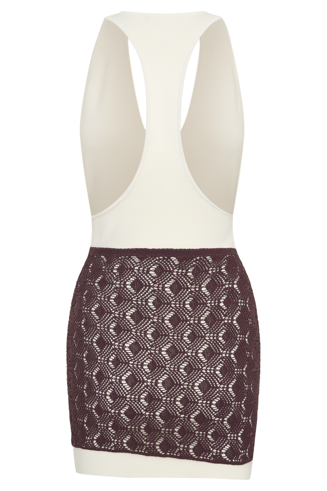 Mollie Mini Dress With Crochet Overlay - White/Chocolate