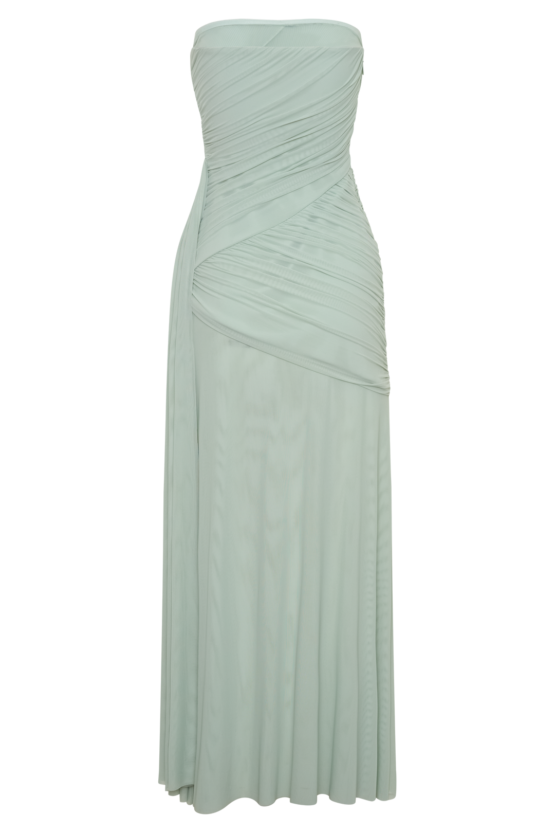 Monet Strapless Ruched Mesh Maxi Dress - Aqua Grey