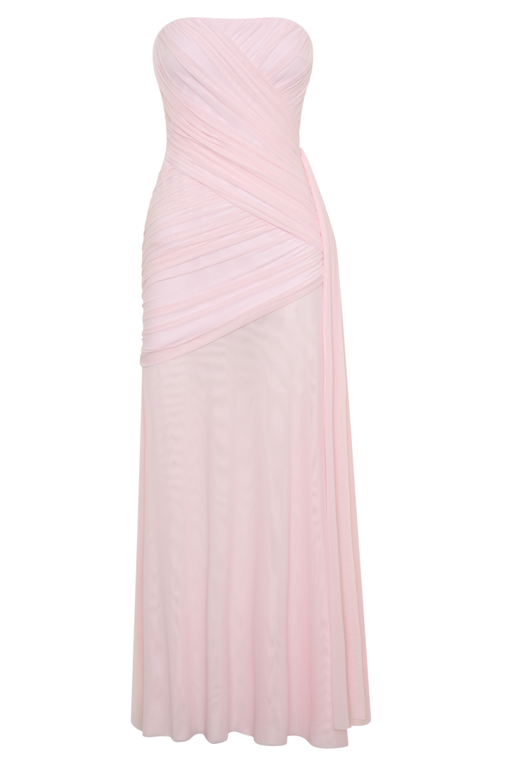 Monet Strapless Ruched Mesh Maxi Dress - Ballet Pink