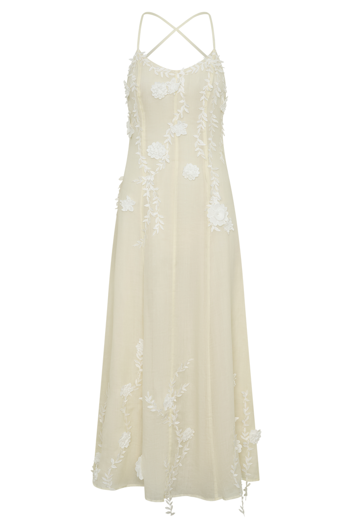 Odette Floral Lace Midi Dress - Buttermilk