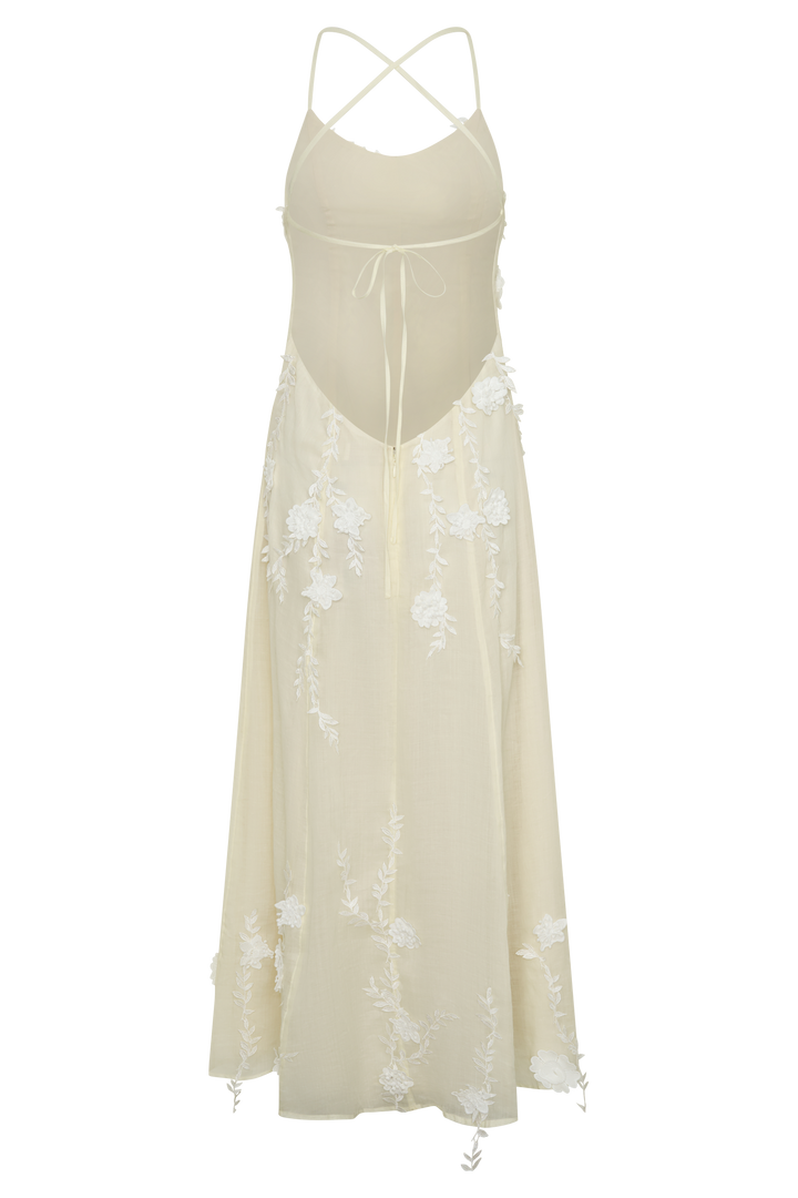 Odette Floral Lace Midi Dress - Buttermilk