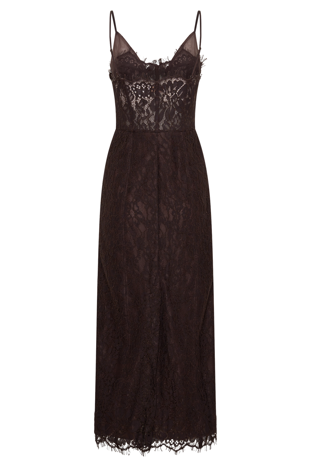 Ottilie Lace And Mesh Midi Dress - Dark Chocolate