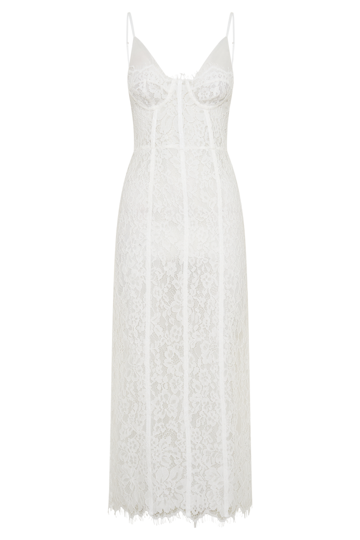 Ottilie Lace And Mesh Midi Dress - White