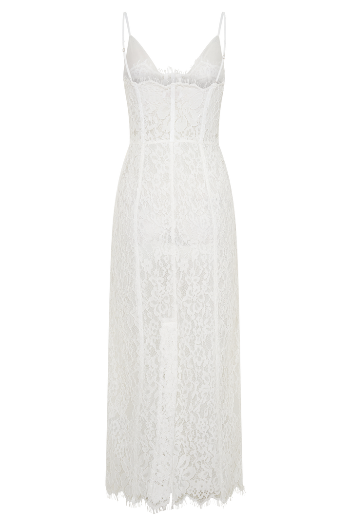 Ottilie Lace And Mesh Midi Dress - White