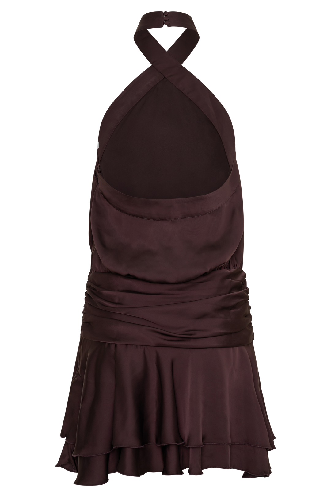 Poppy Satin Halter Mini Dress - Chocolate