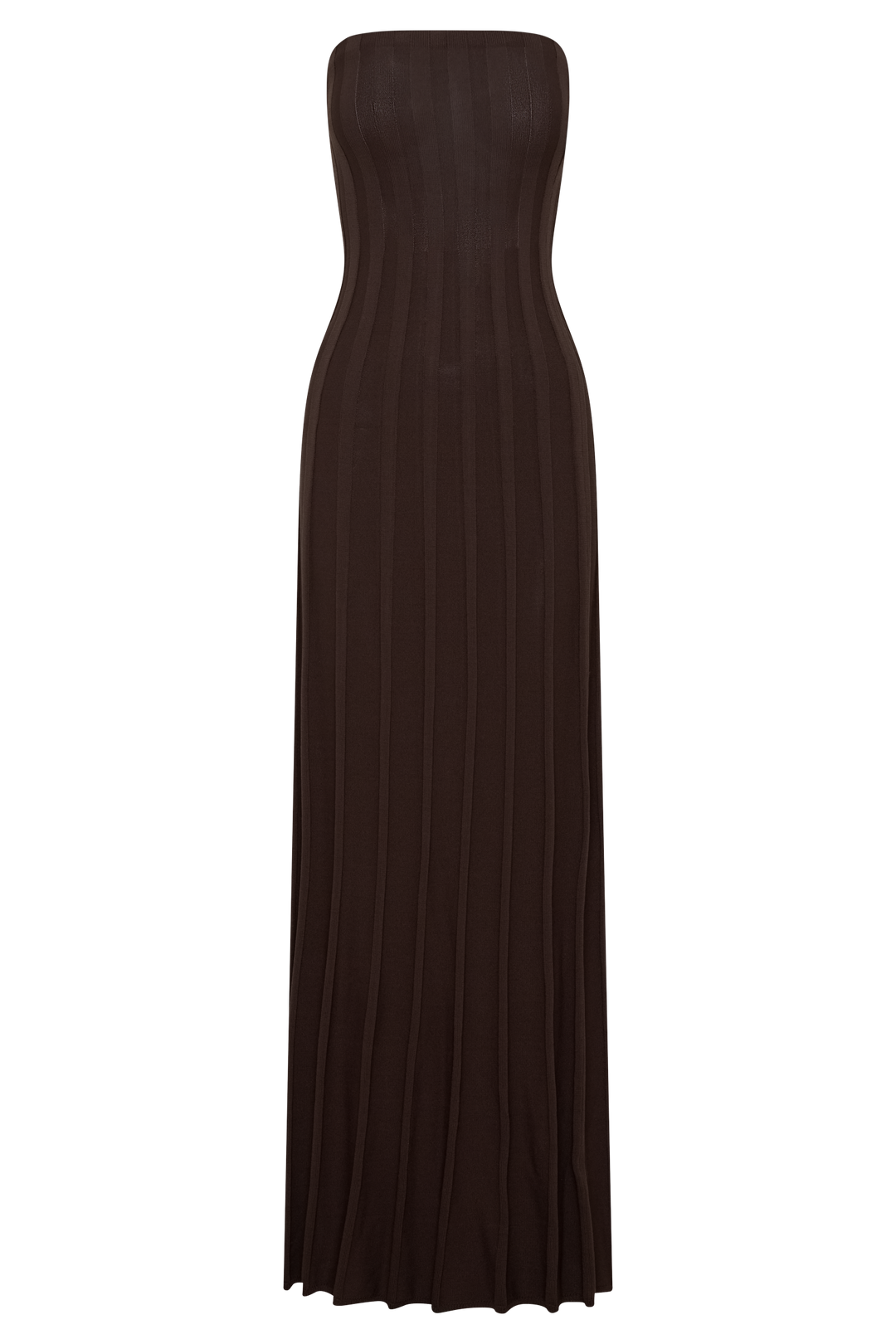 Pia Ribbed Strapless Maxi Dress - Chocolate