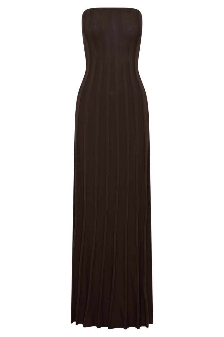 Pia Ribbed Strapless Maxi Dress - Chocolate