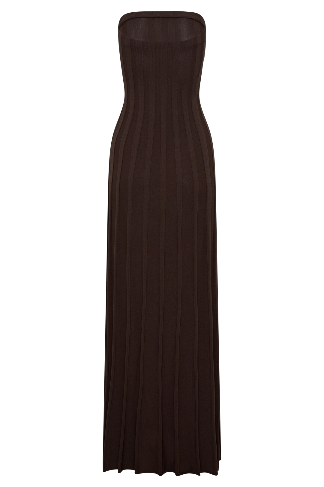 Pia Ribbed Strapless Maxi Dress - Chocolate