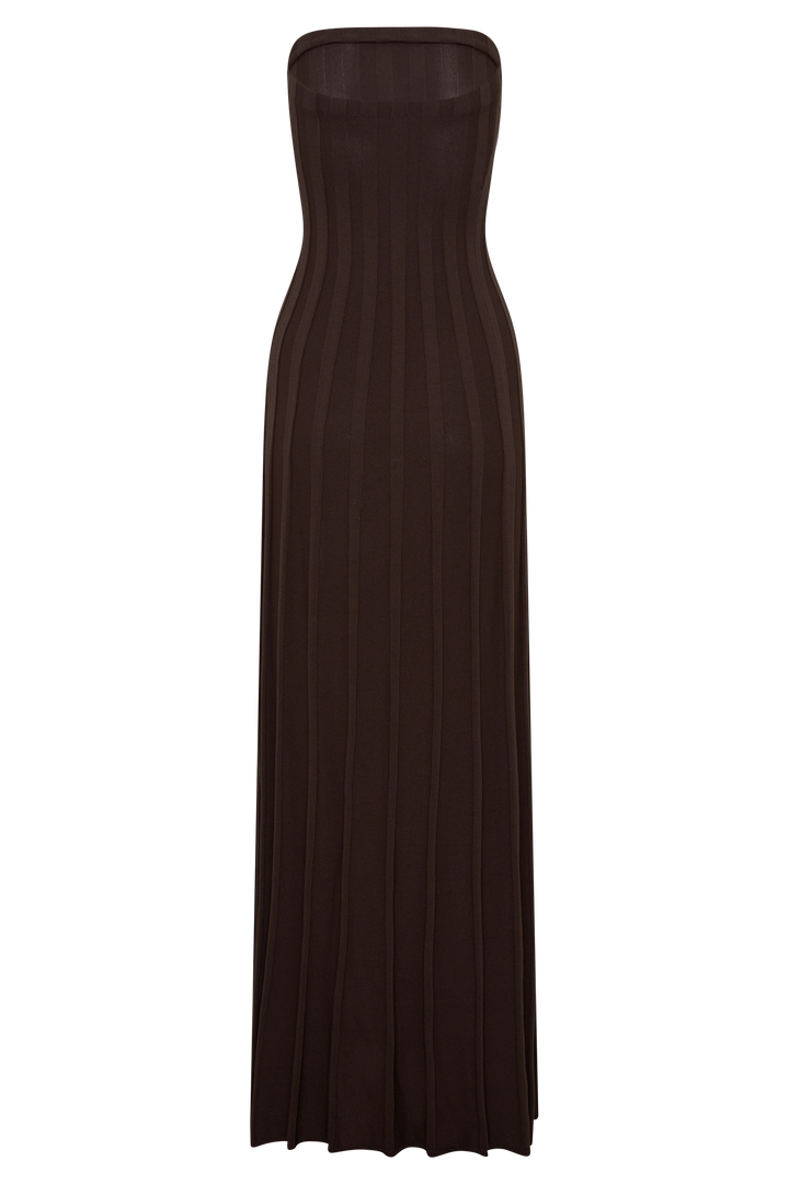 Pia Ribbed Strapless Maxi Dress - Chocolate