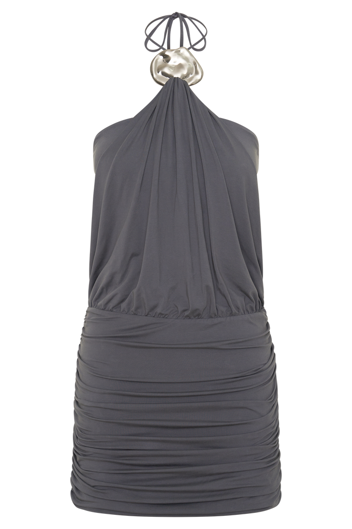 Sade Halter With Hardware Mini Dress - Grey