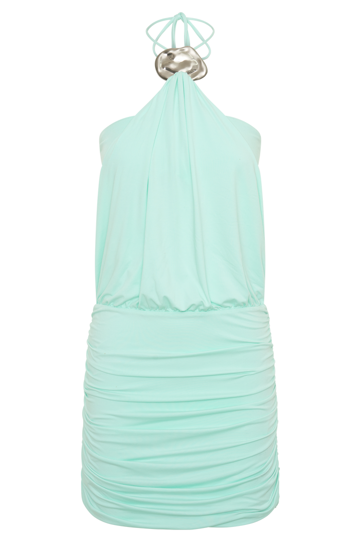 Sade Halter With Hardware Mini Dress - Sea Blue