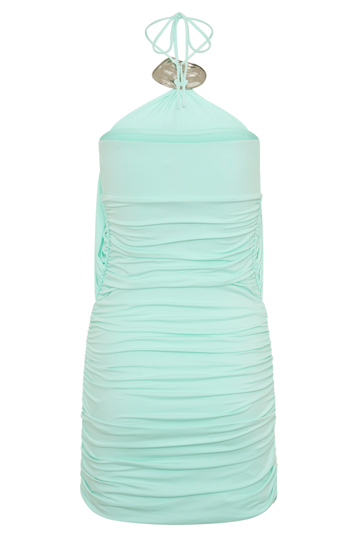 Sade Halter With Hardware Mini Dress - Sea Blue