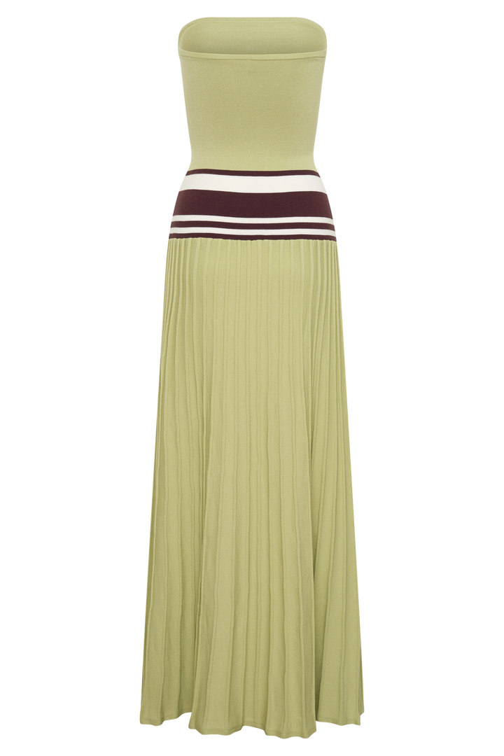 Solaris Strapless Contrast Knit Maxi Dress - Light Olive
