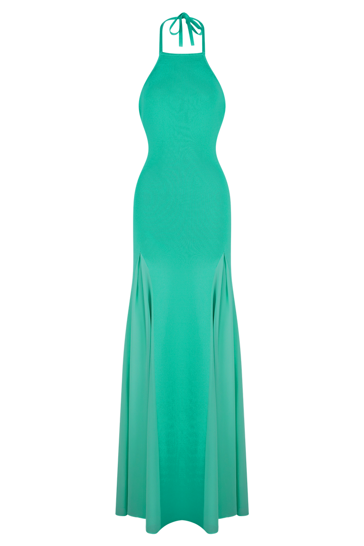 Soleil Knit And Mesh Halter Maxi Dress - Lagoon