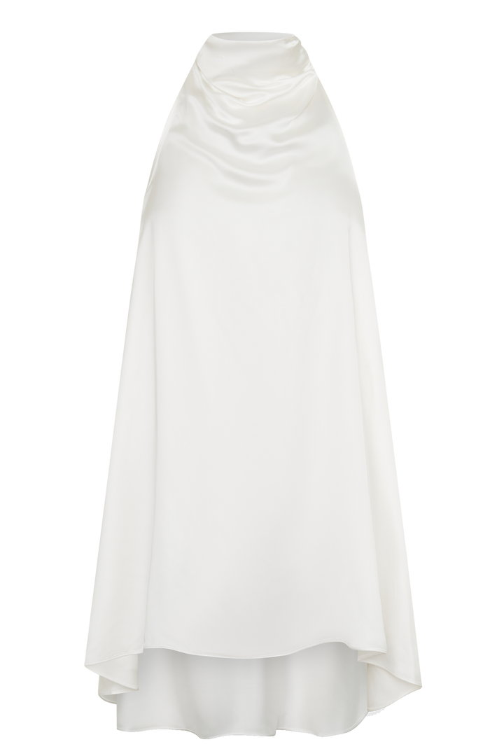 Sydney Asymmetrical Satin Halter Mini Dress - Ivory