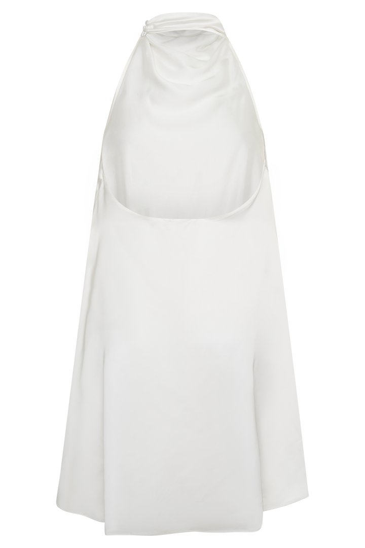 Sydney Asymmetrical Satin Halter Mini Dress - Ivory