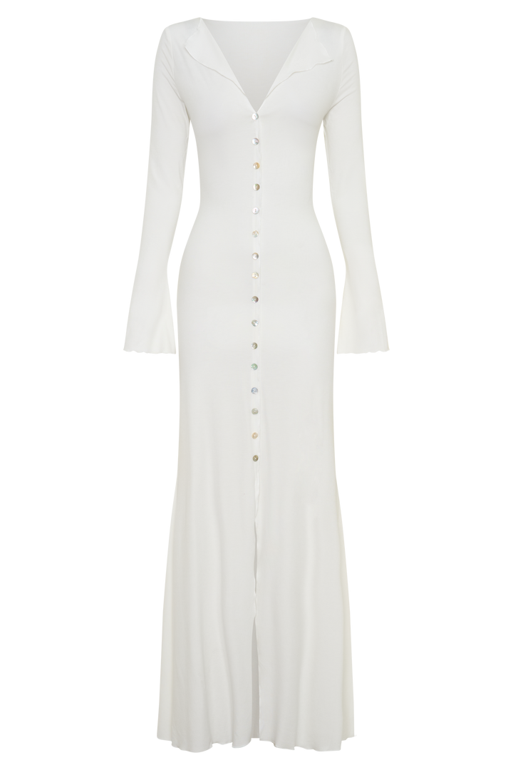 Tanya Buttoned Long Sleeve Maxi Dress - White