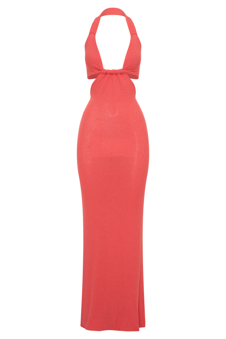Theresea Halter Knit Maxi Dress - Coral