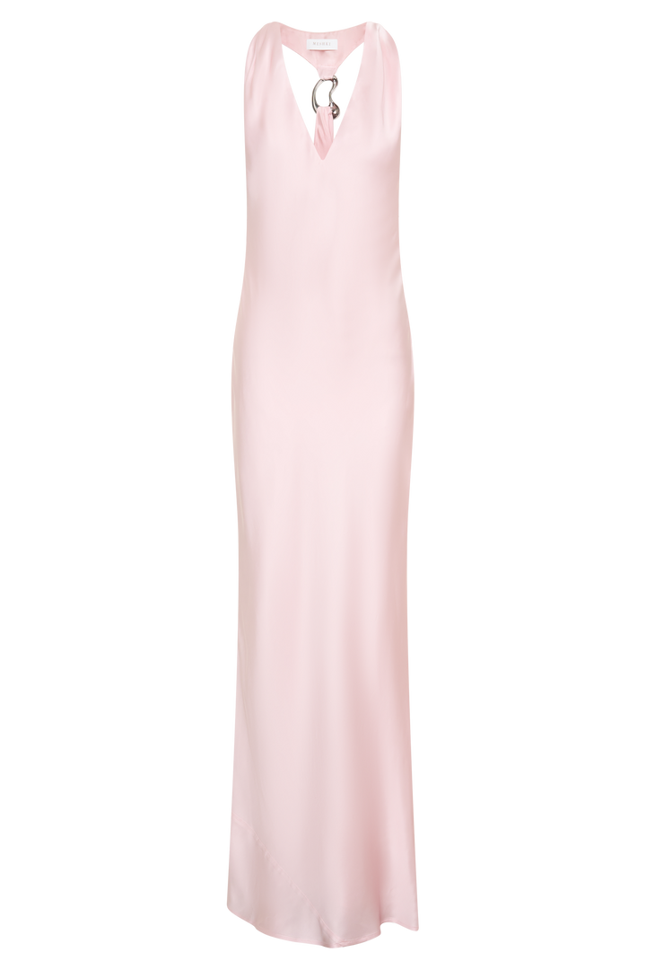 Winnie Halter Satin Maxi Dress With Hardware - Pale Pink