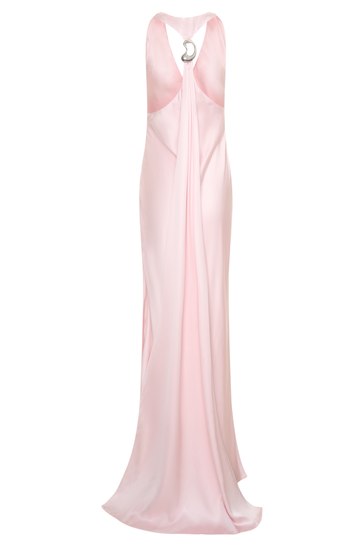 Winnie Halter Satin Maxi Dress With Hardware - Pale Pink