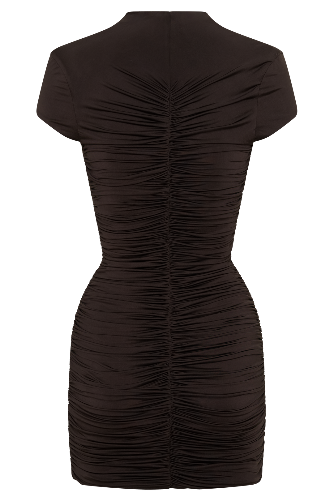 Alphine Gathered Short Sleeve Mini Dress - Chocolate