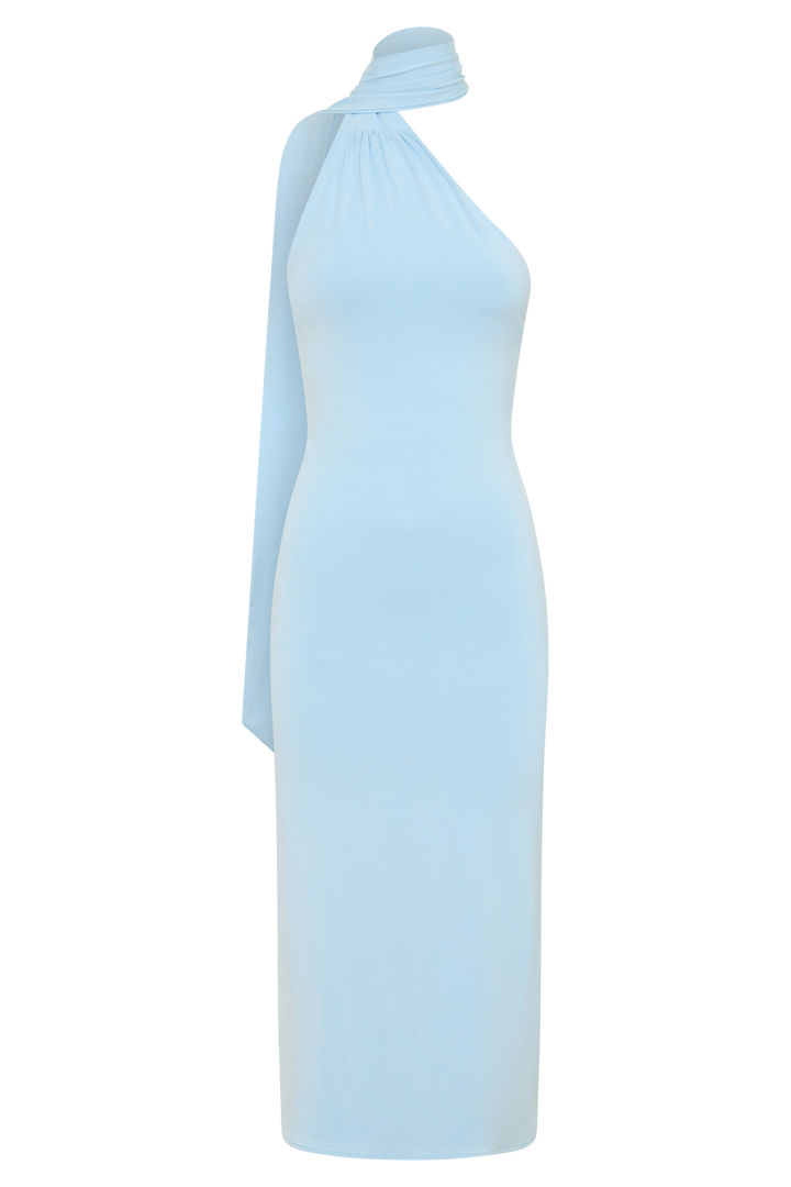 Jemma One Shoulder Tie Midi Dress - Pale Blue