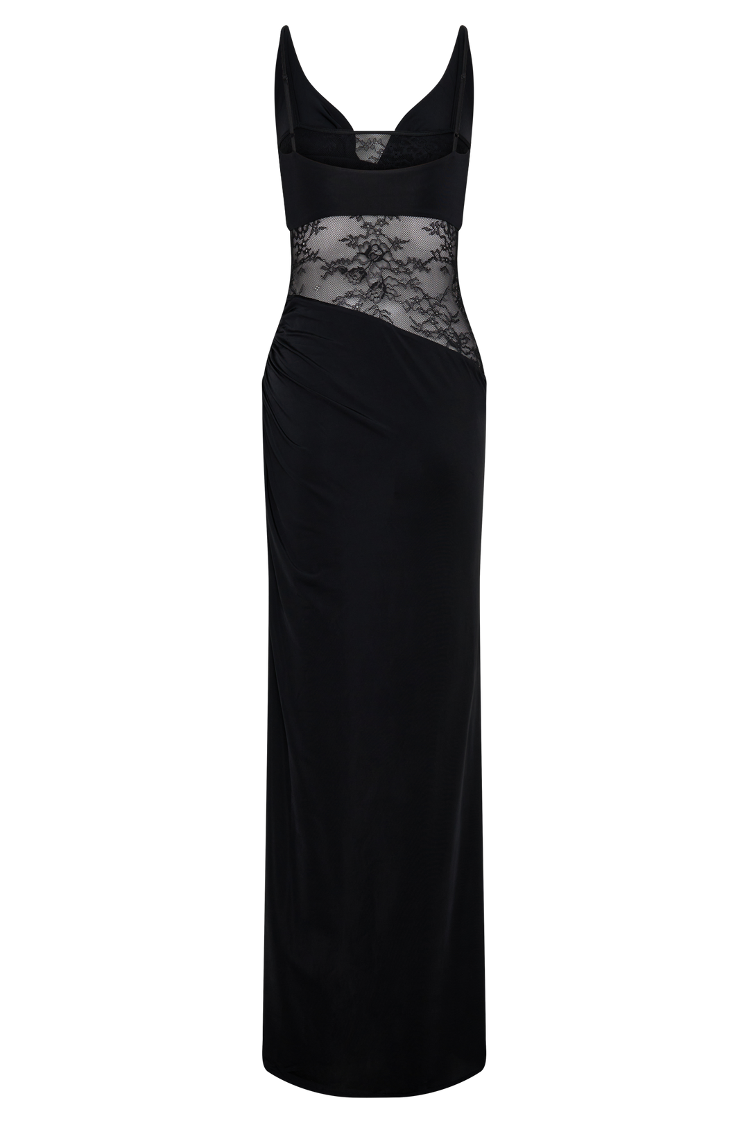 Kelela Draped Slinky And Lace Maxi Dress - Black