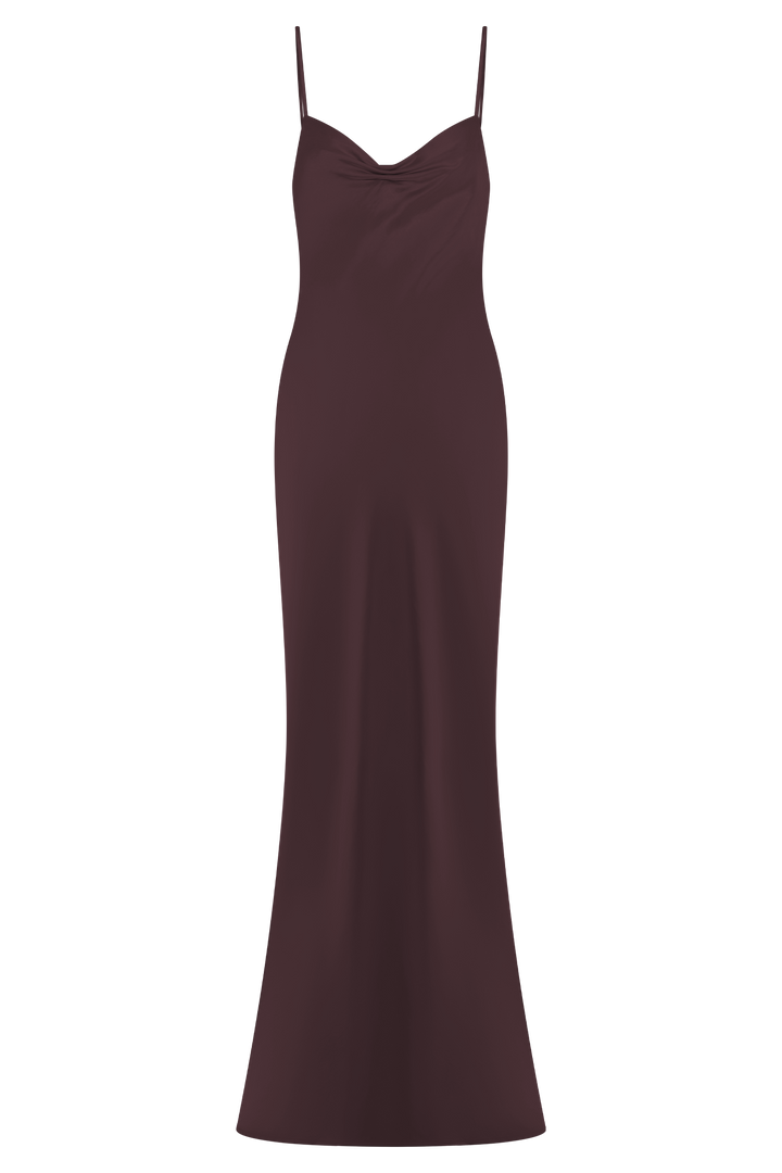 Lilly Sweetheart Satin Maxi Dress - Dark Chocolate