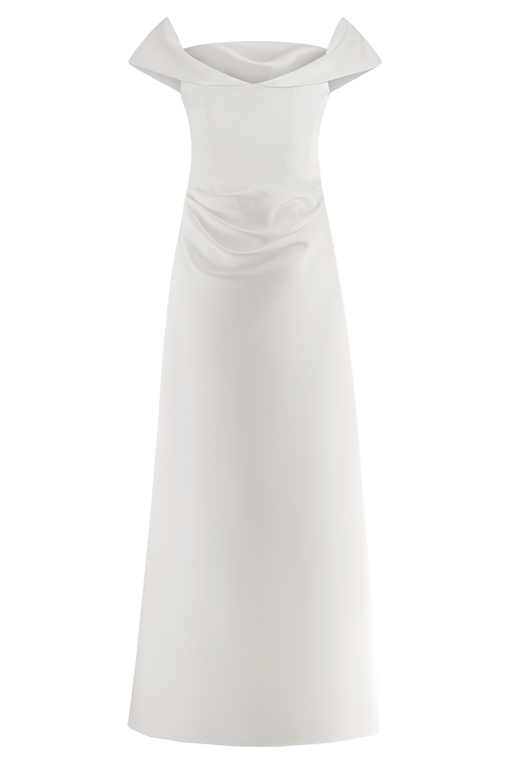 Luna Satin Off Shoulder Gown - White