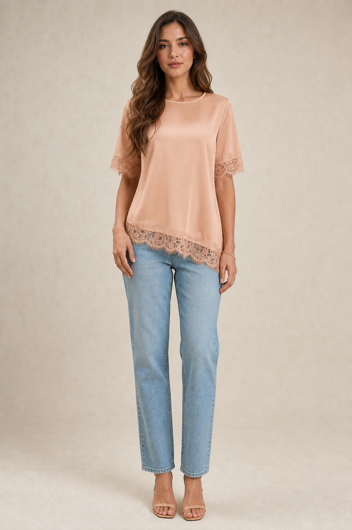 Bianca Lace Trim Satin Top