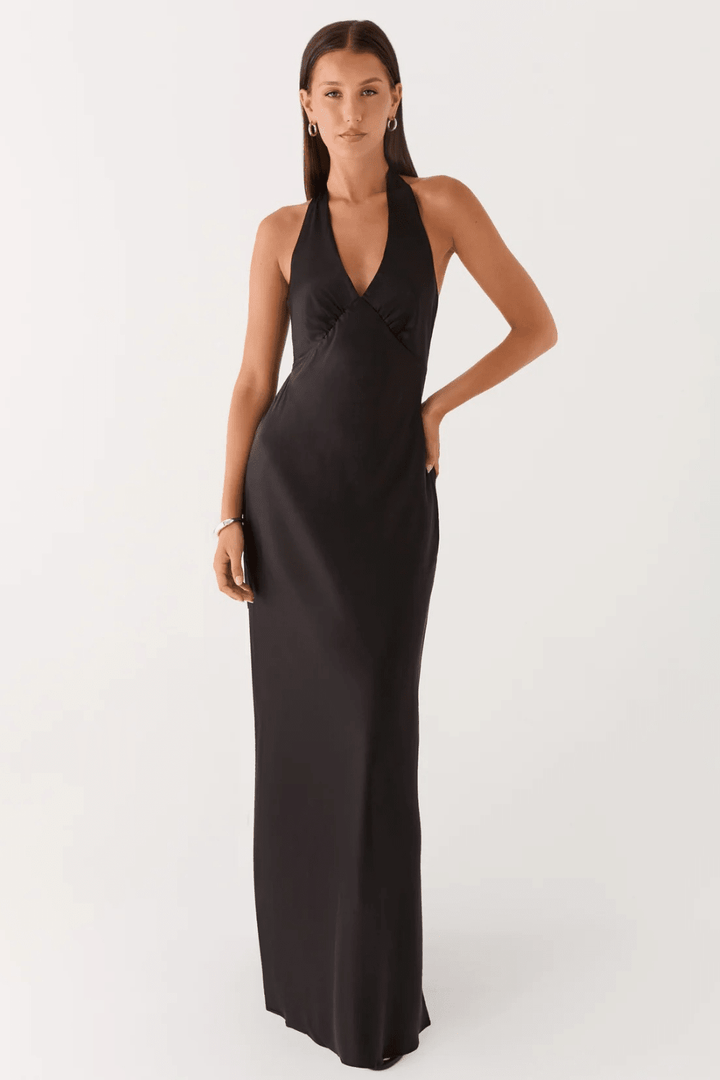 Adriana Open-Back Satin Maxi Dress - 1