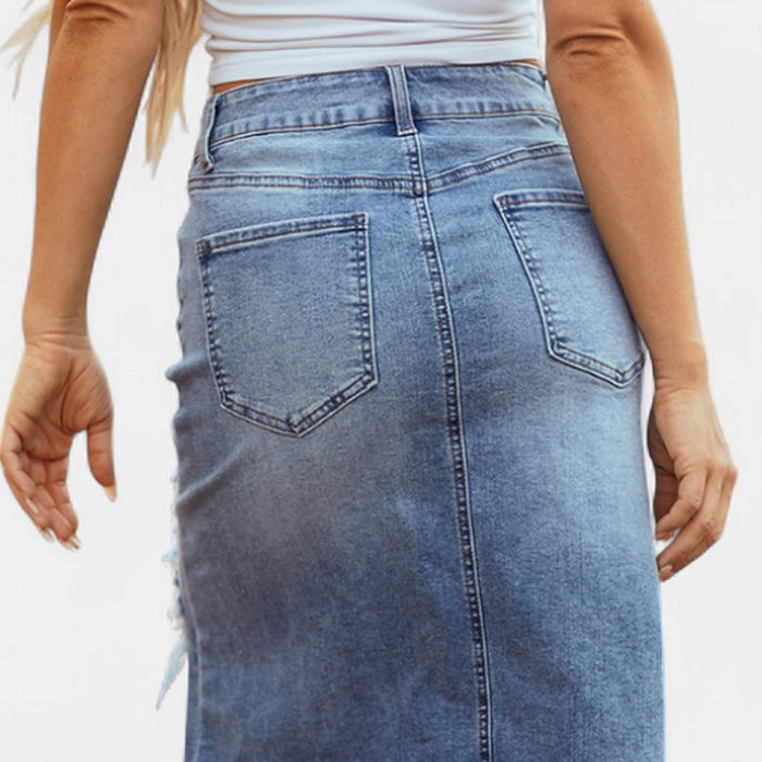 Anouk Relaxed High-Waist Denim Maxi Skirt – detail: Two back pockets