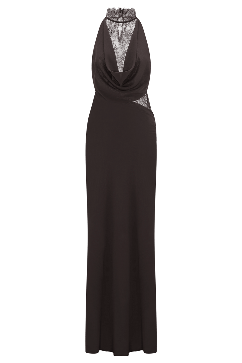 Arra Chiffon And Lace Halter Maxi Dress