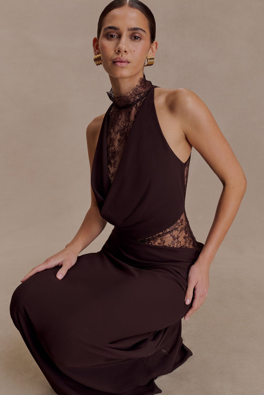 Arra Chiffon And Lace Halter Maxi Dress - 5