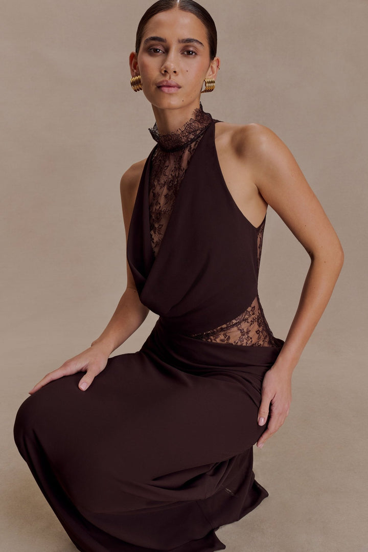 Arra Chiffon And Lace Halter Maxi Dress - 5