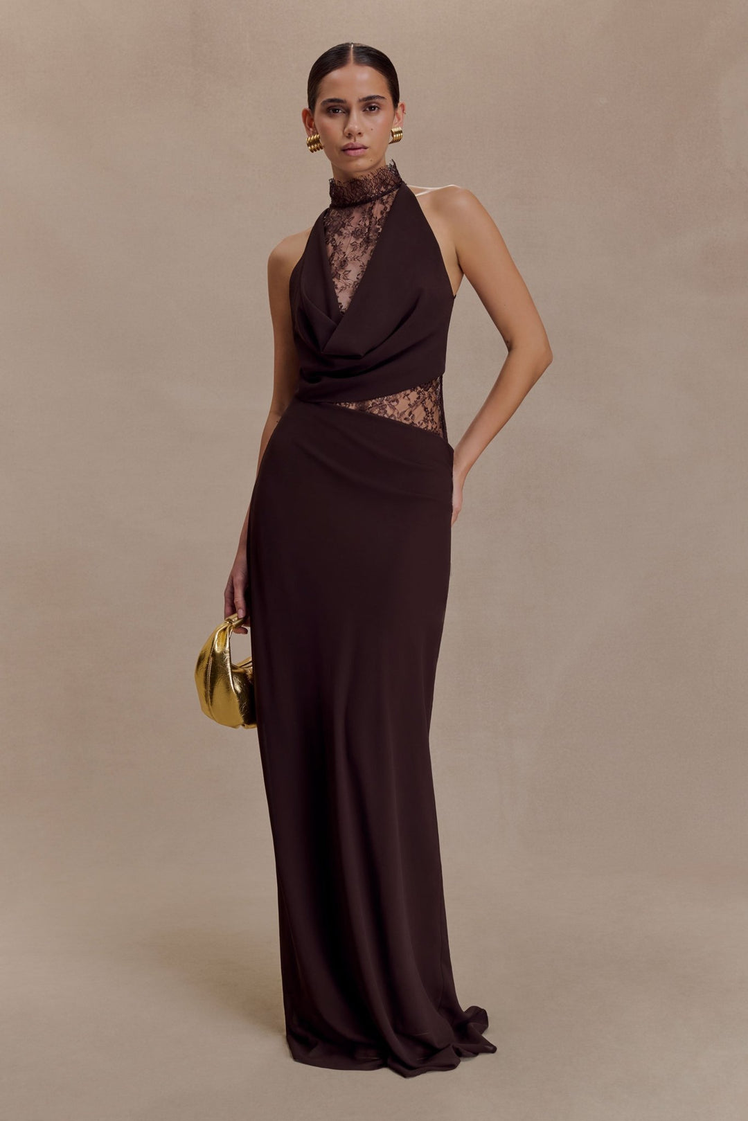 Arra Chiffon And Lace Halter Maxi Dress - 3
