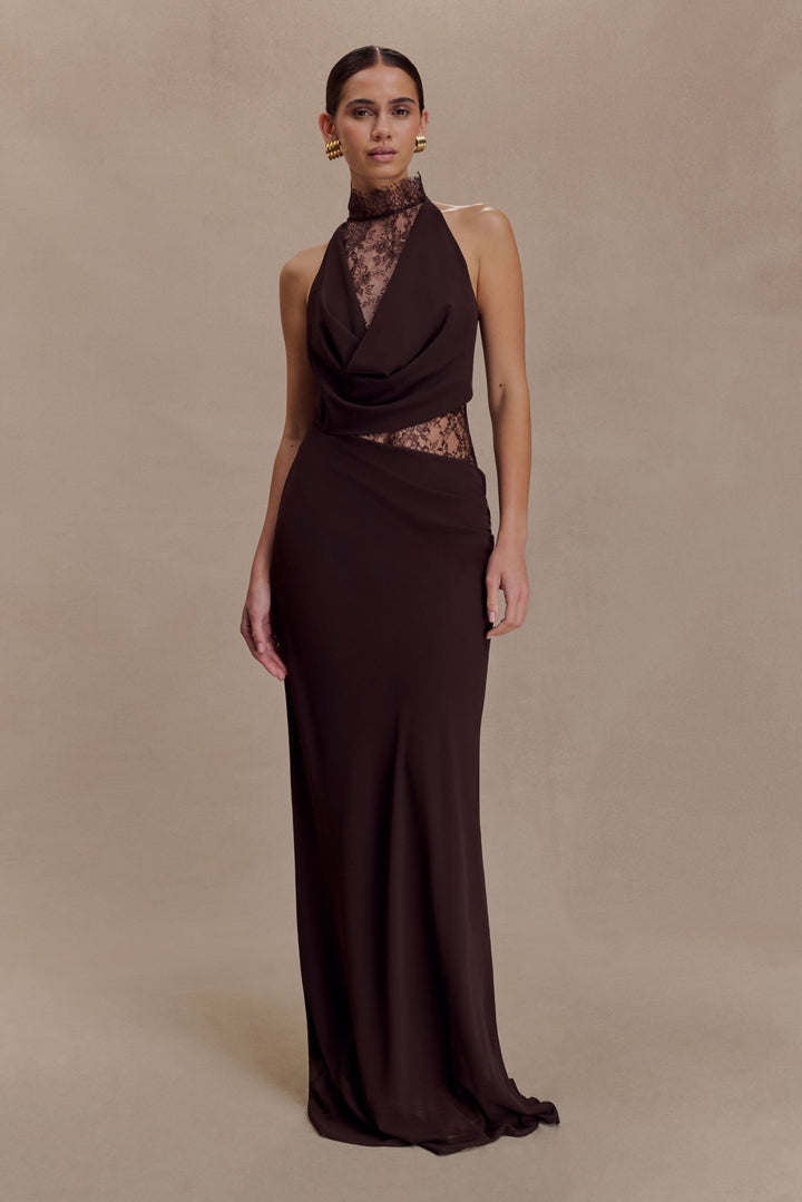 Arra Chiffon And Lace Halter Maxi Dress - 1