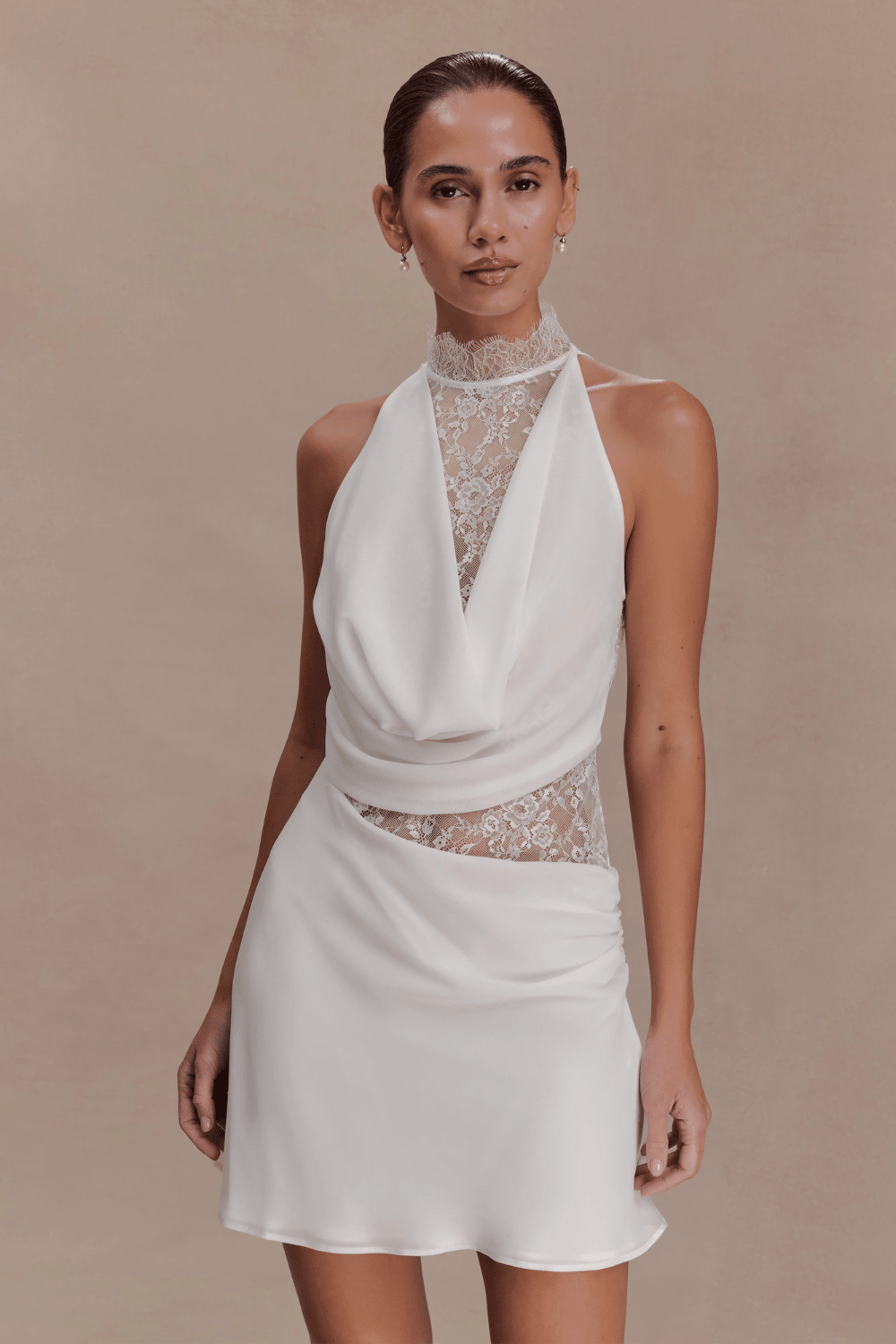 Arra Chiffon And Lace Halter Mini Dress - 8