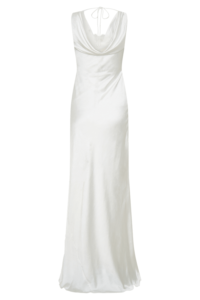 Ashley Cowl Neck Lace And Satin Maxi Dress - 10
