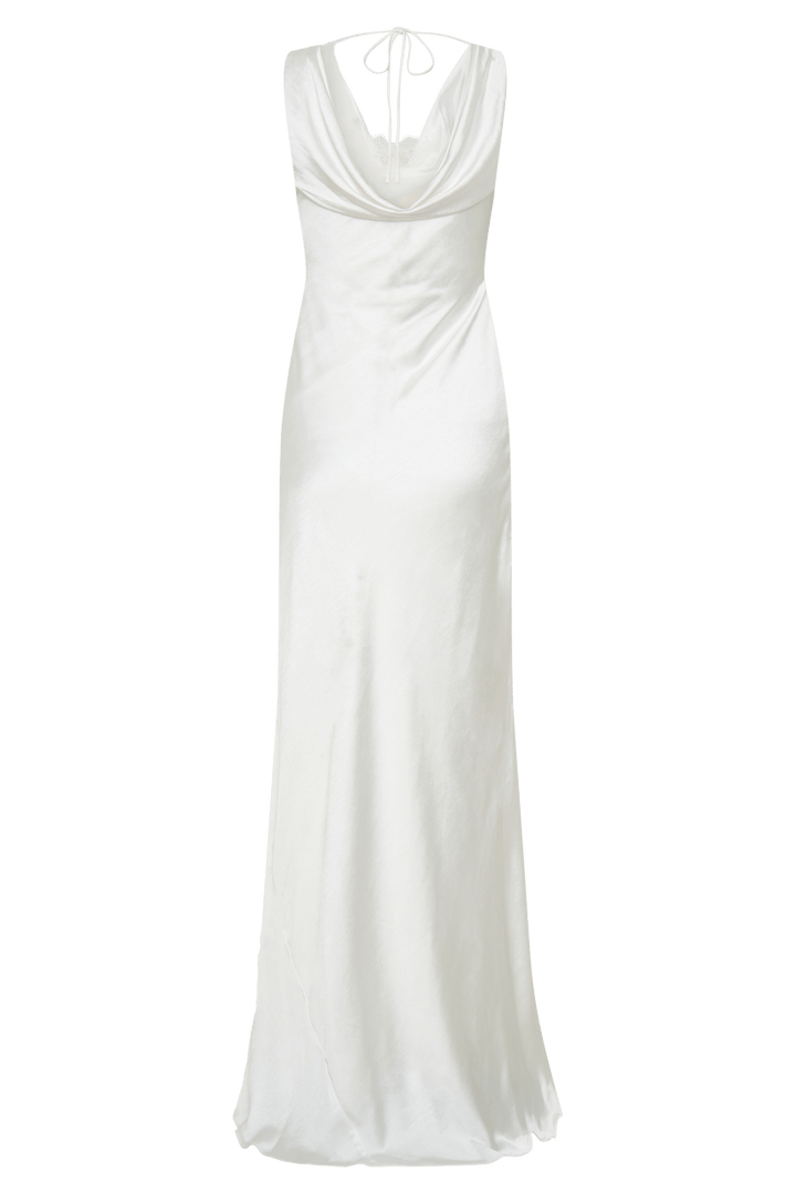 Ashley Cowl Neck Lace And Satin Maxi Dress - 10