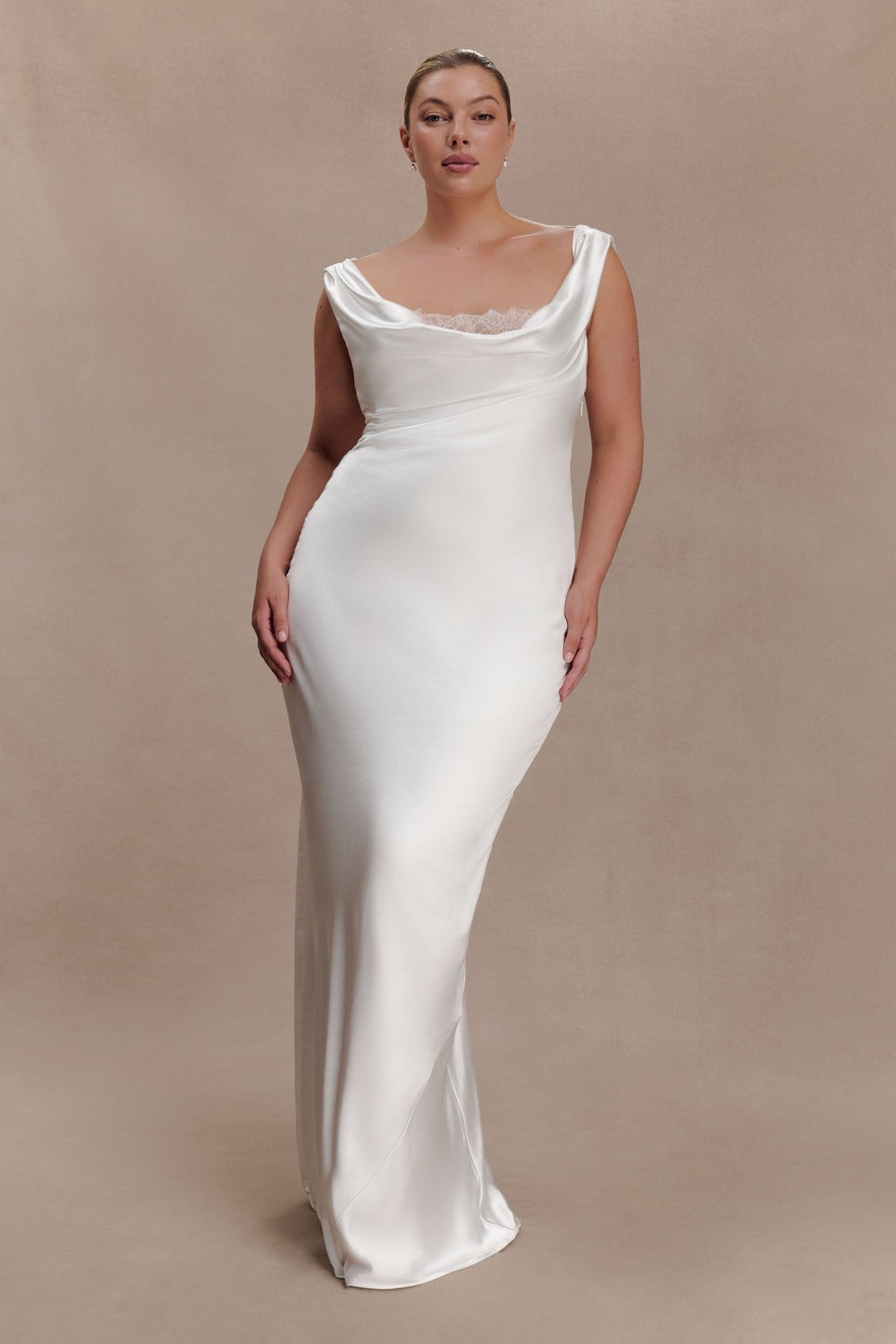 Ashley Cowl Neck Lace And Satin Maxi Dress - 5