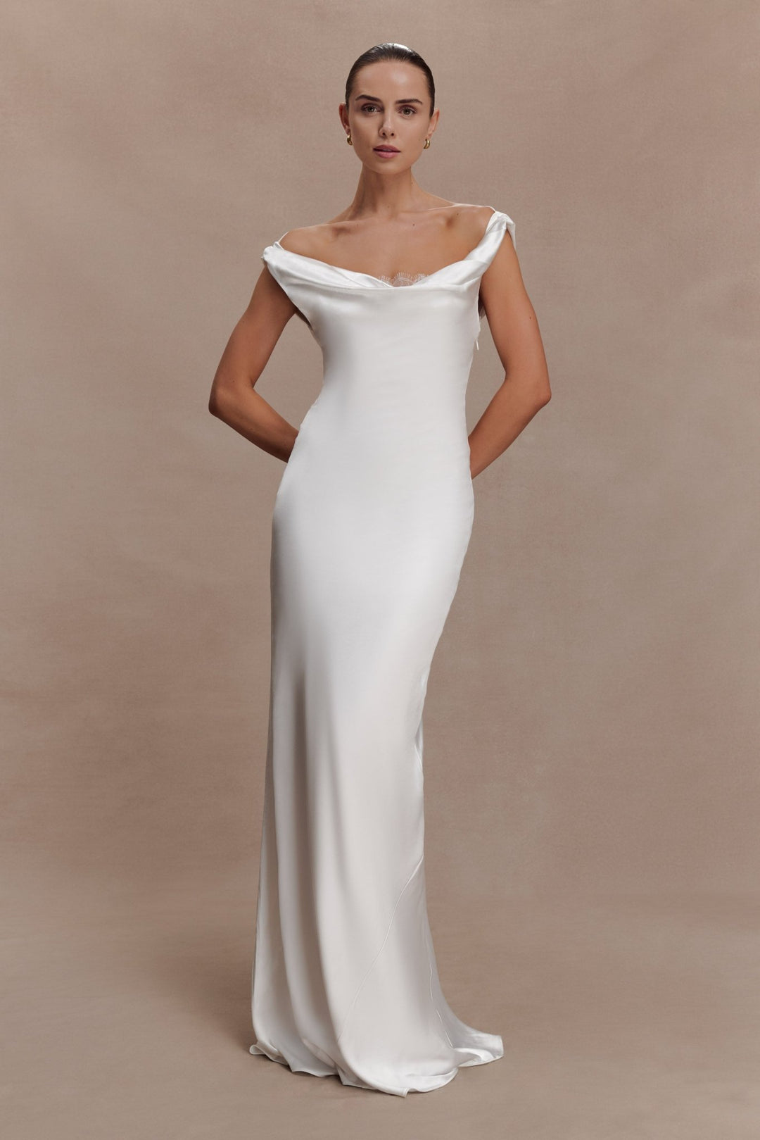 Ashley Cowl Neck Lace And Satin Maxi Dress - 2