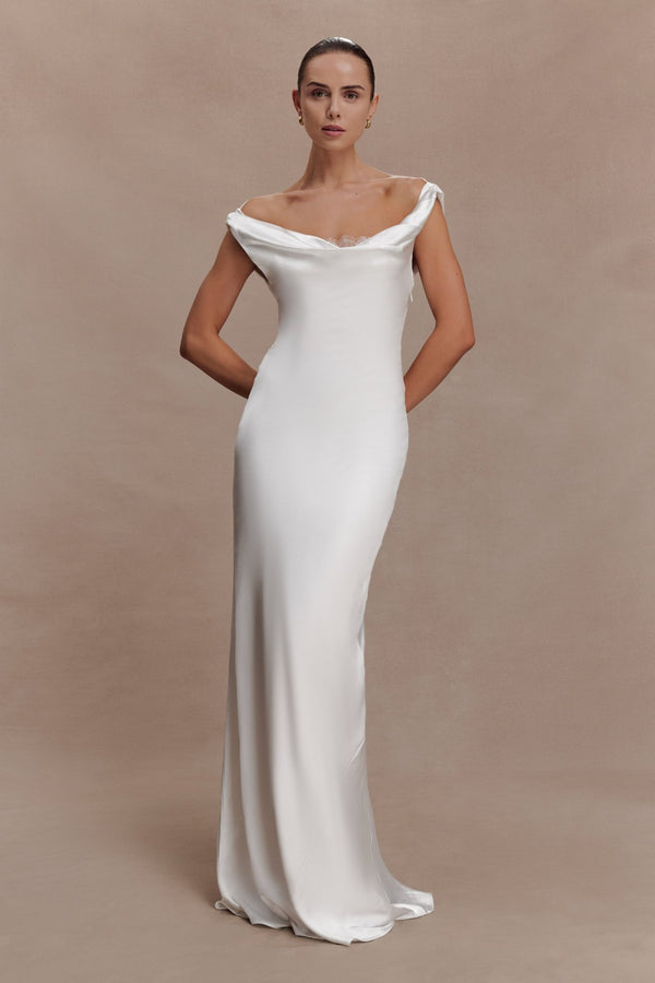 Ashley Cowl Neck Lace And Satin Maxi Dress - 2