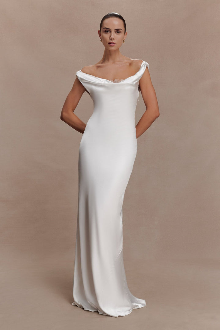 Ashley Cowl Neck Lace And Satin Maxi Dress - 2