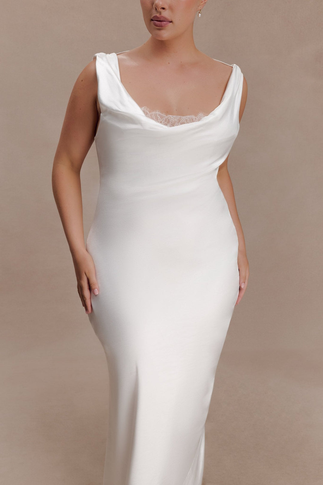 Ashley Cowl Neck Lace And Satin Maxi Dress - 6